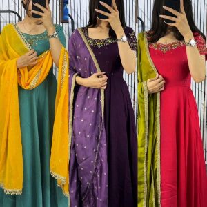 Vichitra Silk Fabric with Maggam Work, huge 8 mtrs flair, stunning design, perfect for special occasions like Elegant look, rich texture, and beautiful Maggam embroidery details make it extraordinary