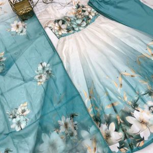 Classic floral printed organza anarkali suit set for the upcoming festivities and wedding season