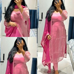 This kurti made with premium soft space silk with diamond work and matching soft georgette dupatta with 4 side lace broder