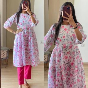 Premium Printed Kurti With Ballon Sleev