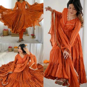Trendy Women’s Ethnic Wear Ruffle Gown With pant & Dupatta