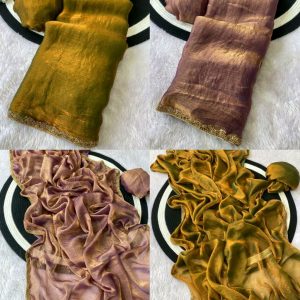 Rich fendy chiffon soft Fabric alpha with beads hand work rich border work