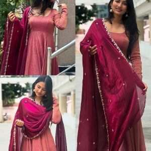 Turn Heads At Weddings And Parties With Our Exquisite Vichitra Silk Gown Plus Sparkling Georgette.✨