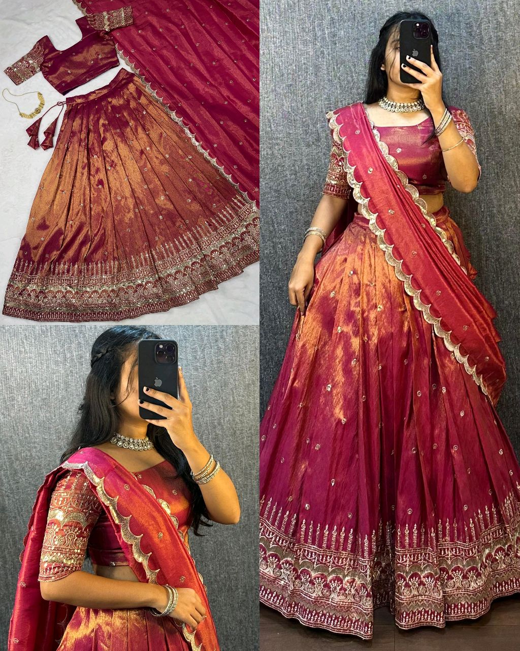 FESTIVEL LEHENGA ORIGINAL SOUTH TISSUE WITH EMBROIDERY & SEQUENCE WORK