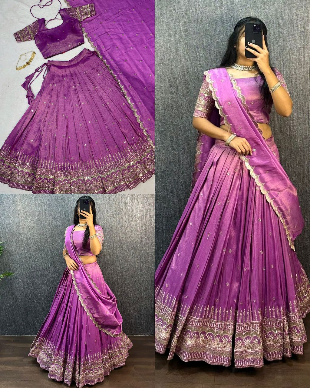 FESTIVEL LEHENGA ORIGINAL SOUTH TISSUE WITH EMBROIDERY & SEQUENCE WORK - Image 2