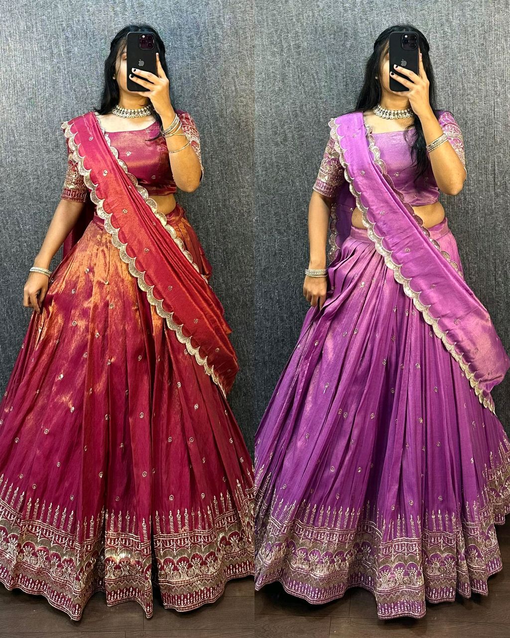 FESTIVEL LEHENGA ORIGINAL SOUTH TISSUE WITH EMBROIDERY & SEQUENCE WORK - Image 3