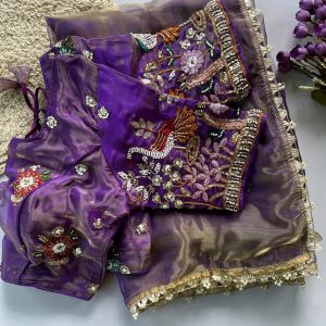 Trendy Pearl work with zari lace in full saree & Multi color bids hand work in blouse with sequins & thread Embroidered work