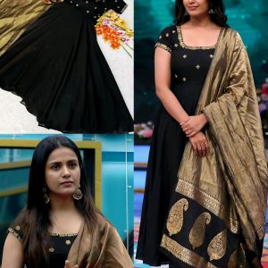 Top Trending Big Boss Tanuja style Beautiful Maggam Work Gown With Tissue Dupatta. A touch of glamour and elegance to your look For Festive Season