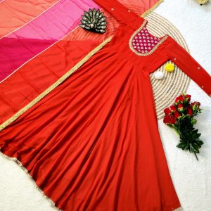 Launching Most Trending our Fux Georgette Silk. Eye-catching Hand Work Gown, a perfect blend of luxury and tradition for any Occasion & Festival