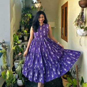 New Beautiful Printed cotton middi cut-sleeves Gown dress