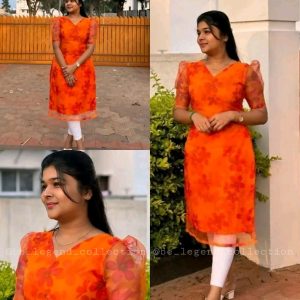 NEW ORANGE ORGENZA KURTI