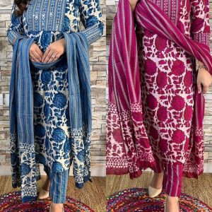 🔥🔥Pure fine reyon fabric with Hand wark embroidery Kurti with Pant with cotton 100-100 Dupatta*🌹🌹