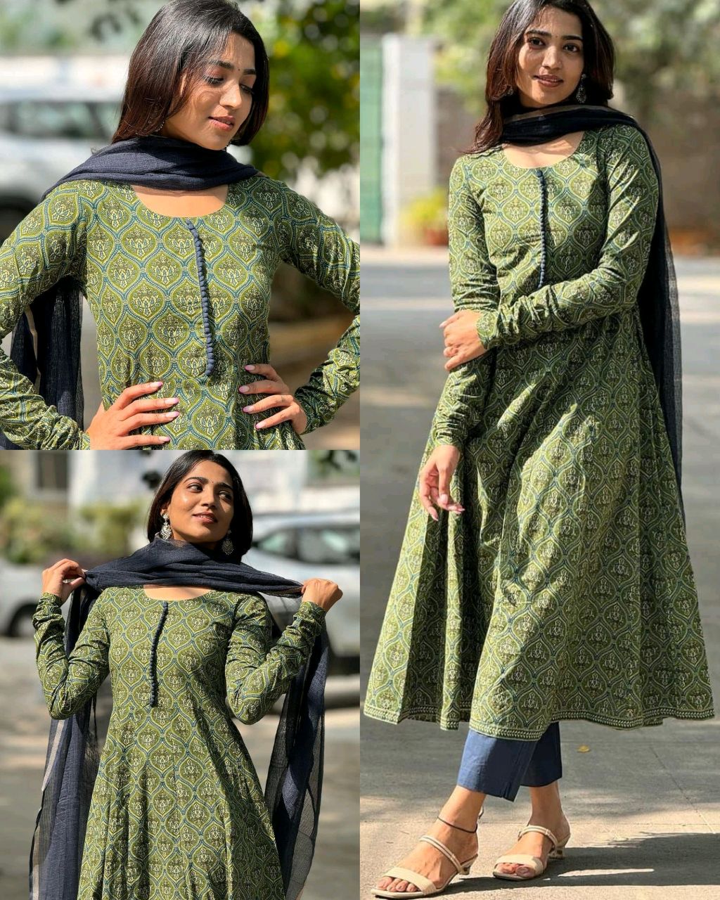Beautiful Heavy Anarkali Kurti Pant and Kota doria Dupatta