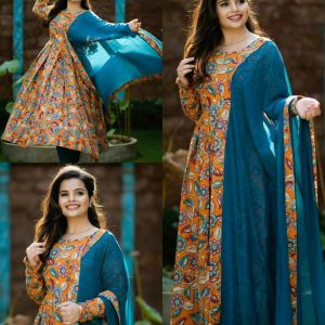 This beautiful Georgette Maxi with Dupptta in classic Kalamkari printed