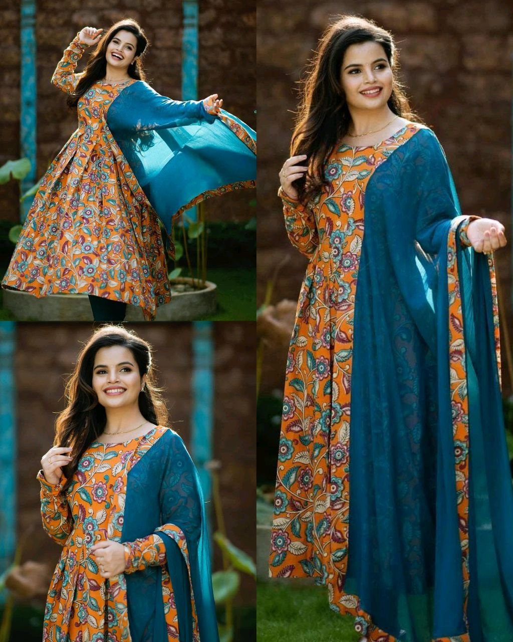 This beautiful Georgette Maxi with Dupptta in classic Kalamkari printed