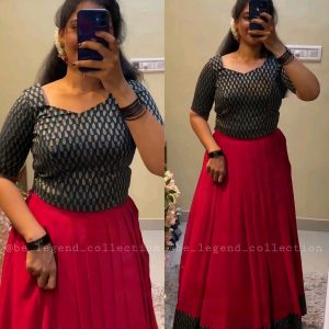 Beautiful Pleated Skirt With Border And Brocade Blouse In Cotton Available As :-Stitched Skirt+ Stitched Blouse