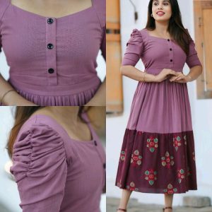 Peach Midi Dress with Abstract Patterned Hem and Button-Front Bodice"