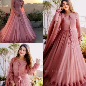 Designer Gown on Faux Georgette febric with Inner and Lace work and Dupatta on also Faux Georgette fabric