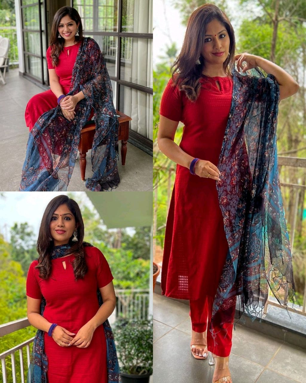 Rainy Season Special Presenting Dream Silk Lining key hole neck A-line red colour kurti with match pant and kotta printed Dupatta perfect office and party wear(Kurti+pant+dupatta)