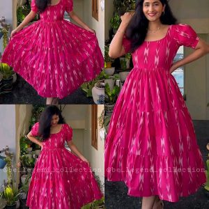 Beautiful Printed cotton Middi with heart neck Gown Dress