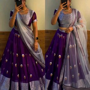 FULL STITCHED SOFT ORGANZA WITH ZARI EMBROIDERY WORK  WITH ZARI BORDER