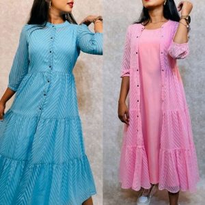 Latest Premium Quality Beautiful Georgette Woven Zikzak Jacket Kurta