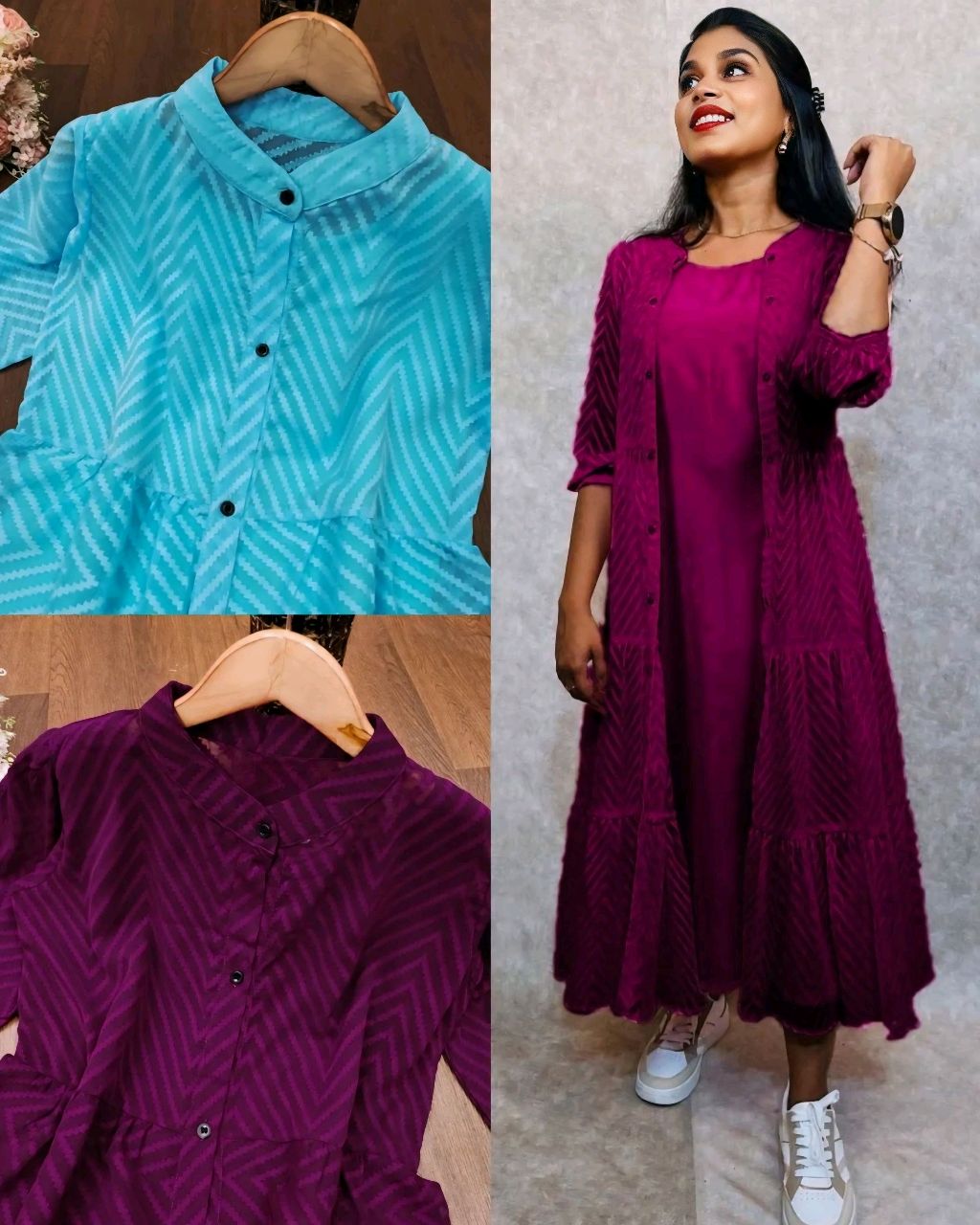 Latest Premium Quality Beautiful Georgette Woven Zikzak Jacket Kurta - Image 2