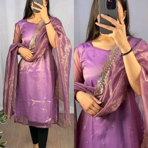 BANARASI TISSU TWO TONE WITH EMBROIDERY WITH 3mm SEQUENCE THREAD WORK 💎