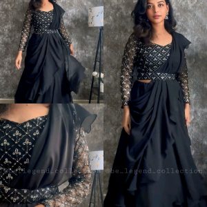 NEW DESIGNER PARTY WEAR LAHENGA SAREE WITH STICH BLOUSE WITH EMBROIDERY WORK