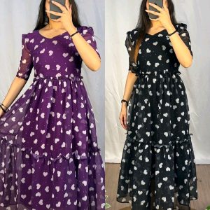 New Heart Style Maxi Gown With Printed Work