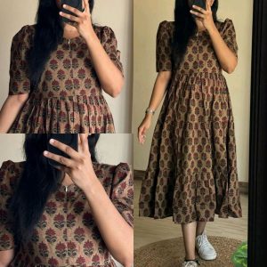 Beautiful Flower print Cotton Full Flair Middy Gown