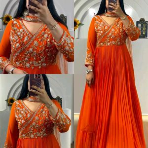 Trendy Embroidered Sequence Work Long Gown Sequence Work