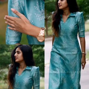 Trendy Collar Printed chanderi Cotton Kurti