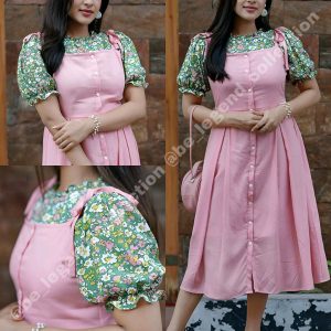 Pink Rayon Floral Printed Two Piece Dungarees