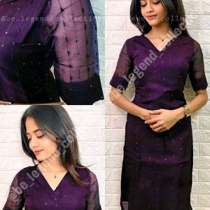 Women embroidered Straight collar organza kurti