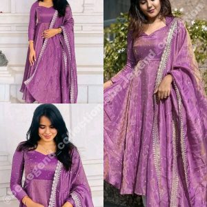 Launching New Party Wear Look Pur Twil Gold Net Anarkali Gown,Dupatta & Plazzo Set