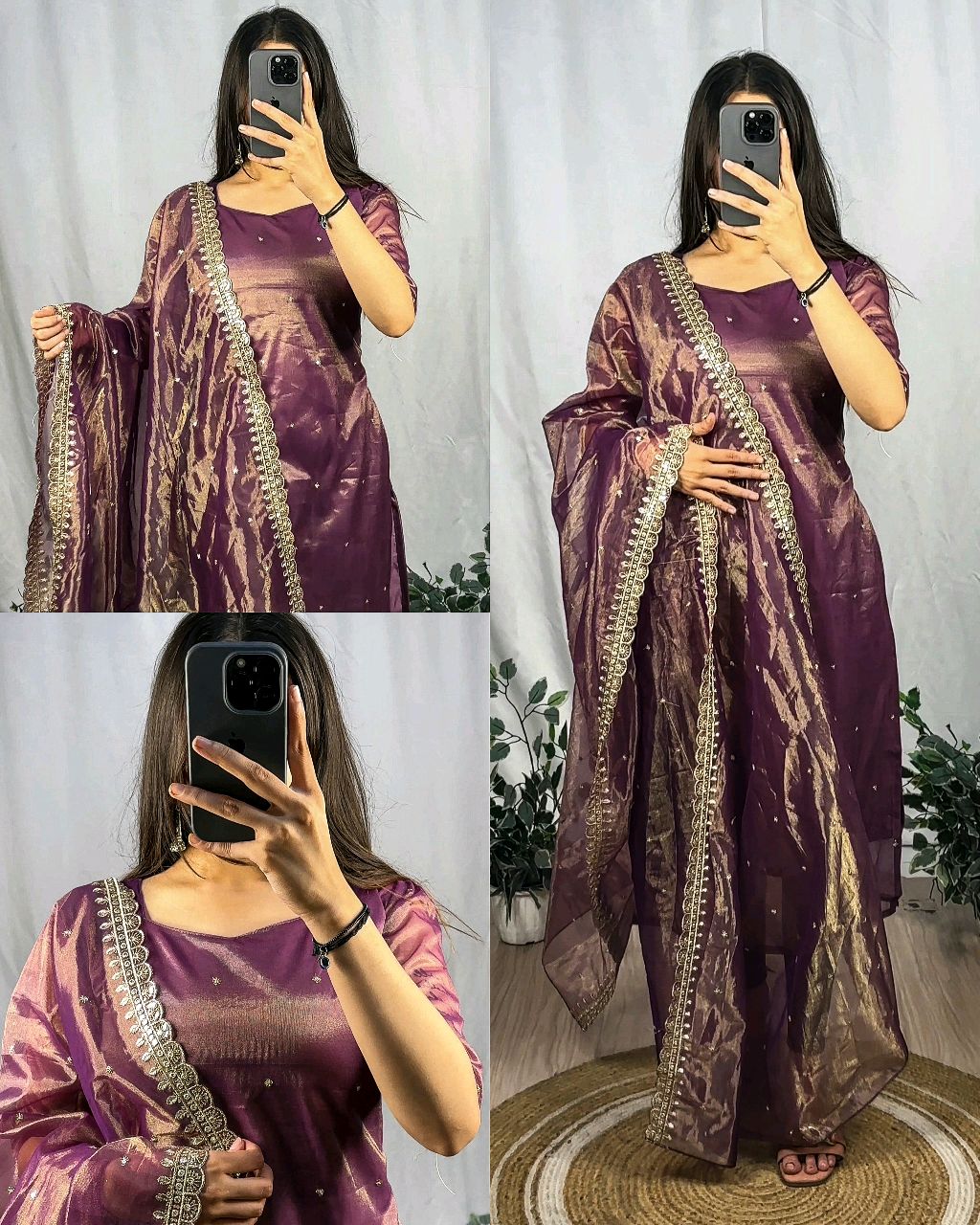 BANARASI TISSU TWO TONE WITH EMBROIDERY WITH 3mm SEQUENCE THREAD WORK 💎