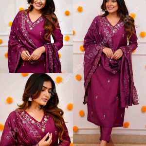 Women Embroidered Chanderi SILK KURTA SET