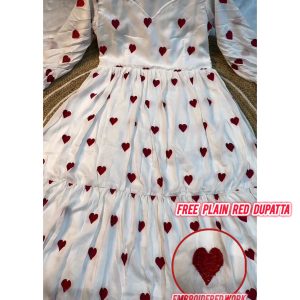 The beautiful ❤️Red Heart Embroidered Work Gown With Free Dupatta