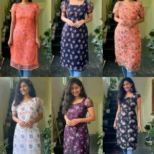 FLORAL PRINTED GEORGETTE STRAIGHT KURTIS