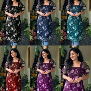 FLORAL PRINTED GEORGETTE STRAIGHT KURTIS