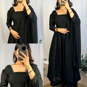 Black Hakoba, With Elegance Look Kurta With Dupatta & Pant Set