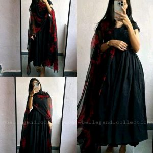Elegant and Stylish Black Flared Kurta With Dupatta