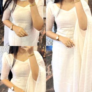 WHITE ORGANZA KURTI WITH DUPATTA