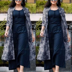 Elegant Gown with Printed Shrug