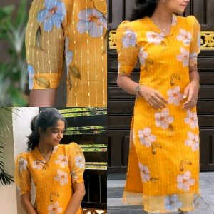 Trendy Yellow Flower Print Kurti