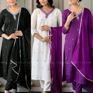 Trendy Design Women Embroidered Straight Kurta with Pants & Dupatta Set