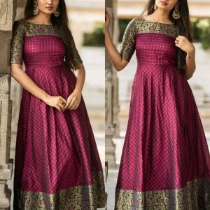 Women Woven Design Jacquard Long Gown