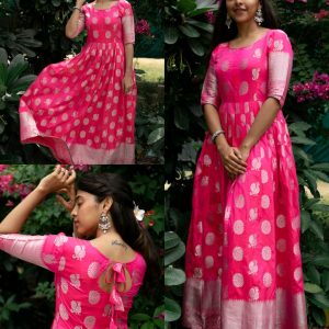 Women Woven Design Jacquard Long Gown