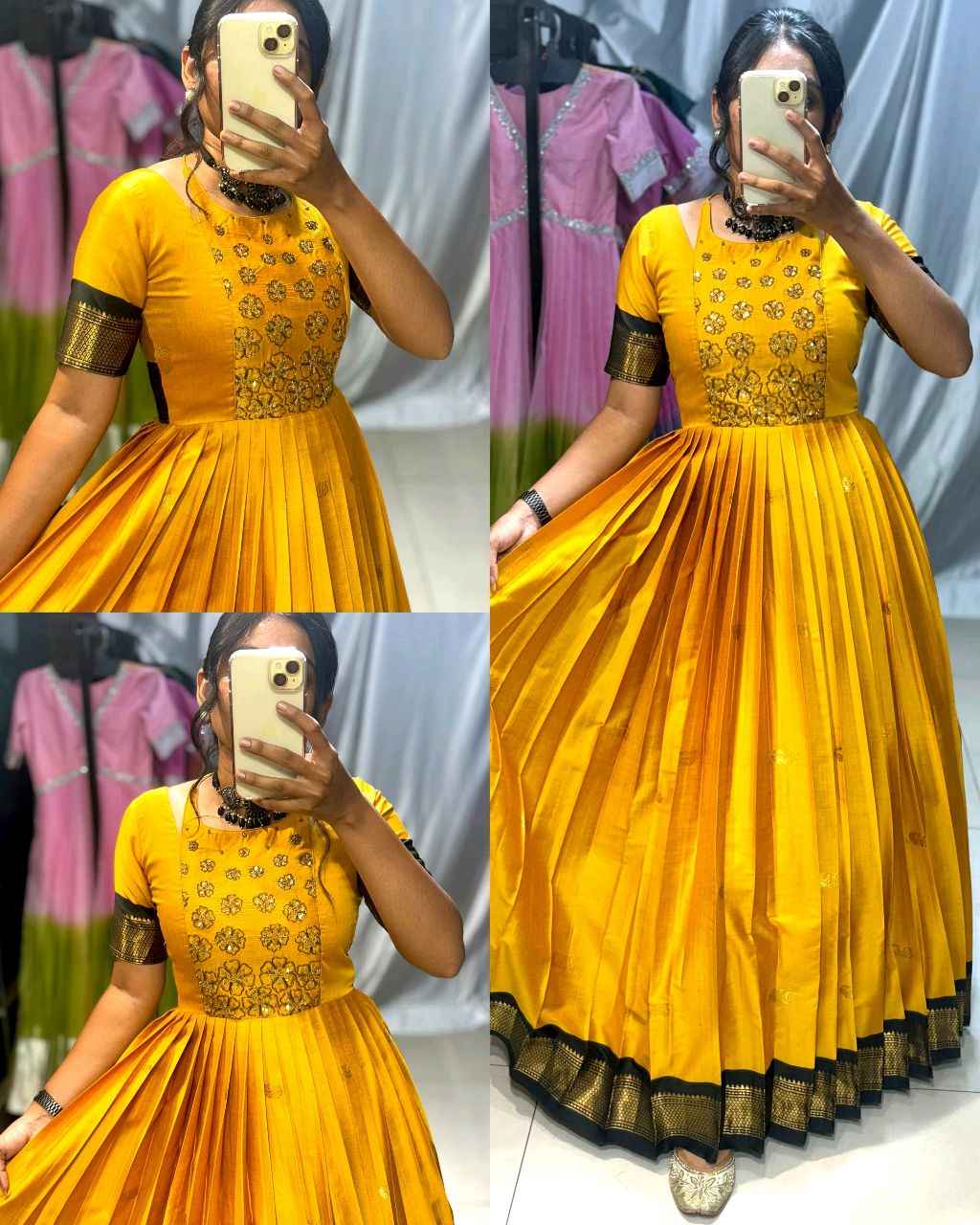 Look at our beautiful edition!crafted with black border and soft fabric !!maggam work in yolk adding elegance!!